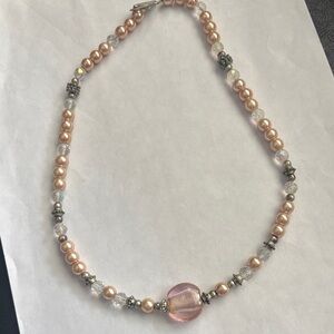Elegant Pink pearl and Silver Beaded Necklace